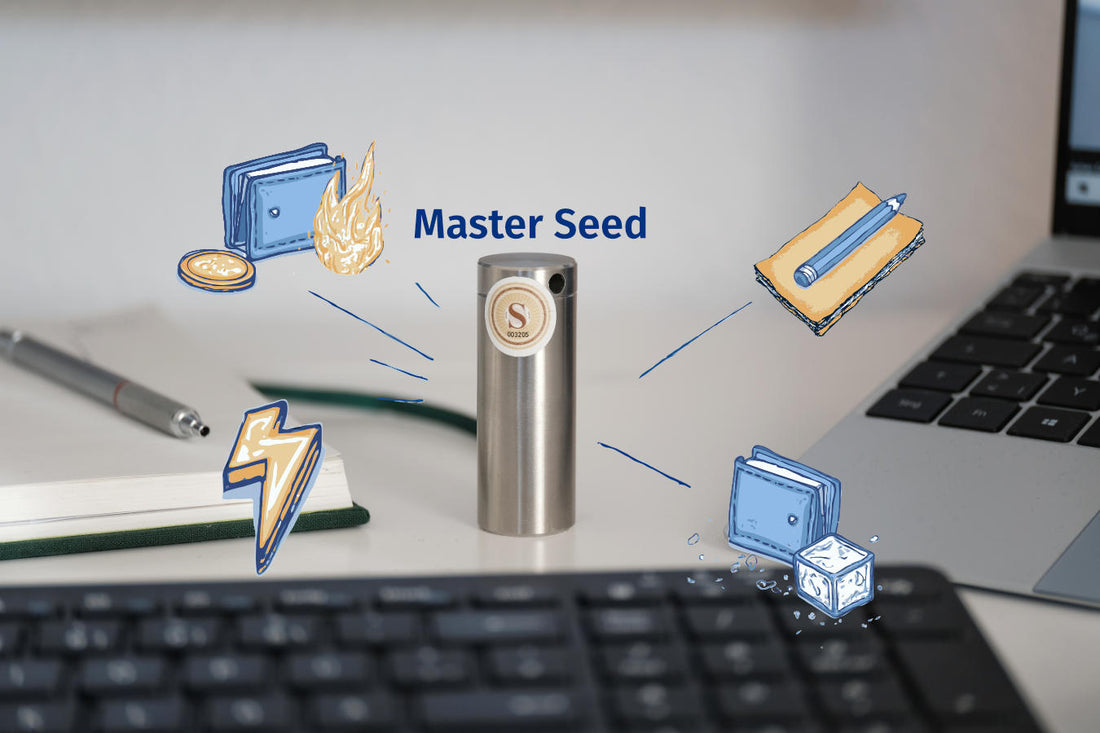 Blog Beitragsbild, welches die Deterministic Derivation zeigt, wie man viele verschiedene Wallets und Seeds aus dem Master Seed erstellen kann.